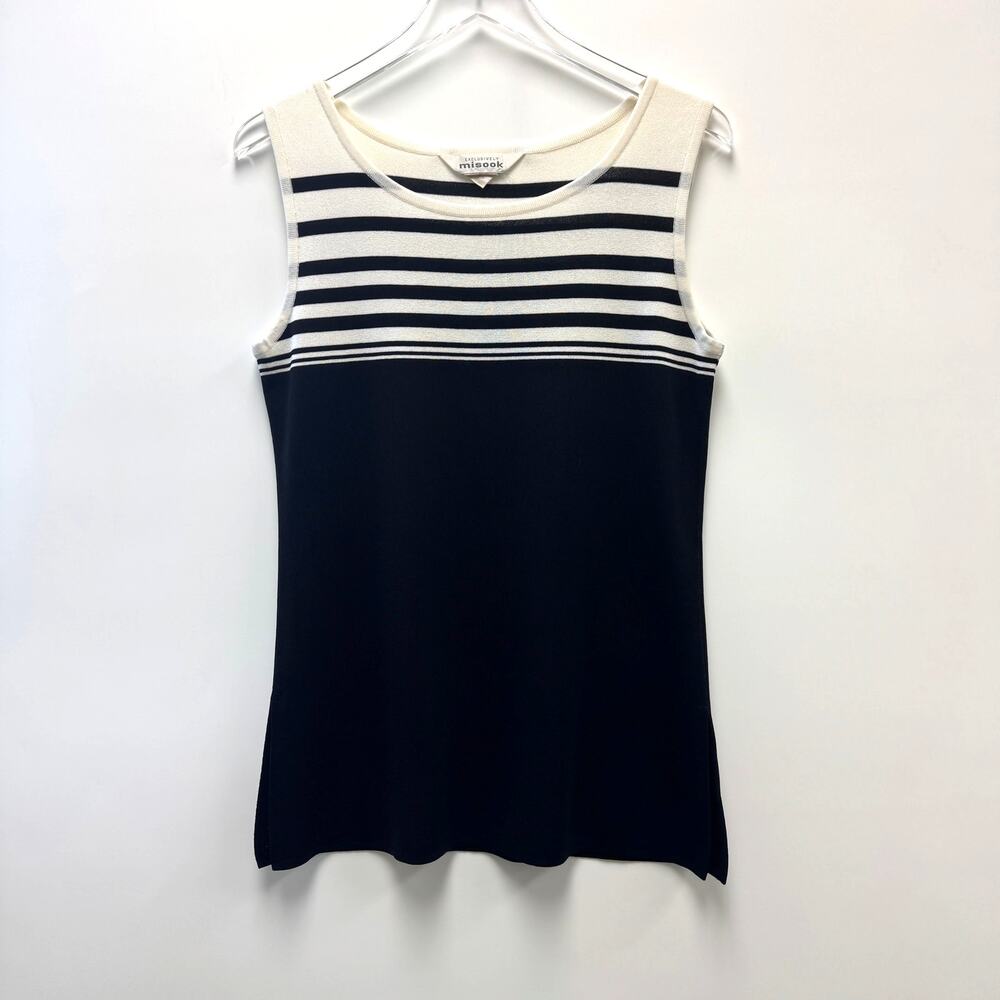 Misook Sleeveless Black White Stripe Cami Top Sz M